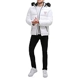 GUESS Men's Warm Rain Resistant Puffer Jacket, White, XL