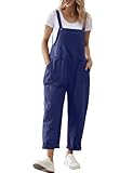 YESNO Women's Dungarees Loose Casual Plus Size Lightweight Sleeveless Overall Long Jumpsuit Playsuit Trousers Pants Dungarees (M PV9UK Navy)