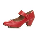Womens Ladies mid Heel Mary Jane Strap Smart Work Comfort Court Shoes, 6 UK, Red Matte
