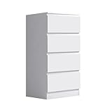 FWStyle Matt White Modern Bedroom Furniture Chest of Drawers, Slim Tall 4 Drawer Chest - H99 X W40 X D40cm