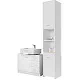 CASARIA® Naples 2 Piece Bathroom Furniture Set | 1-Door 3-Drawer Under Sink Storage Unit | Tall Slim 2-Door 2-Shelf Bathroom Cabinet | Space Saving Modern Compact Combination | White