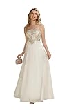 MisShow Women's Elegant Bride Dress,Chiffon A line Lace Sleeveless Round Neck Appliques Long Wedding Dress White 10