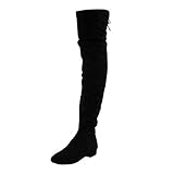 LoudLook Ladies Thigh High Boots Faux Suede Zip/Tie Up Cuban Heel Comfy Casual Lace-Up Over The Knee Shoes Size Black 6