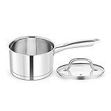 HaWare Saucepan, 16cm Stainless Steel Milk Pan with Glass Lid, 2L Tri-Ply Bottom Sauce Cookware Pot for Induction Gas Halogen Electric Ceramic, Healthy & Easy to Clean