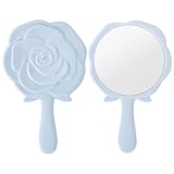 Disnace Handheld Makeup Mirror, Hand Held Mirror with Handle, Rose Shaped Small Hand Mirrors for Shaving, Travel Cosmetic Mirrors, Portable Vanity Mirrors for Daily Makeup Travel (Blue)