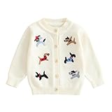 PanLidapan Infant Baby Girls Cardigan Sweaters Cartoon Dog Embroidered Jumper Knit Sweatshirt Long Sleeve Button Down Knitted Pullover Tops Knitwear (Beige, 9-12 Months)