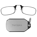 ThinOptics Reading Glasses 1.50 Black Frames With Keychain Case - Compact Foldable Rectangular Glasses - Clip-on Nose - 1.50 Strength With Flex-Fit Technology