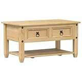 vidaXL Solid Pine Wood Coffee Table with Drawers - ic Brown Rectangular Side Table with Metal Handles/Storage for Living Room/Office, 85x50x45cm