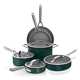 Ninja Ceramic Pro 10-Piece Cookware Set, Non-Stick Pots & Pans Set with Glass Lids, PTFE Free, Ceramic Coated, Oven Safe, All Stovetops & Induction Compatible, British Racing Green, CW39010GN
