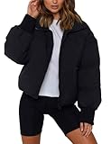 Sukany Women's Winter Casual Padded Full Zip Stand Collar Long Sleeve Puffer Jackets Coat Short Down Warm Quilted Jacket Black M
