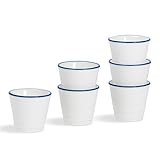 Nicola Spring Farmhouse Egg Cups - Set of 6 White Porcelain Rustic Country Cottage Soft & Hard Boiled Egg Holders with Rolled Rims & Mug-Style Design