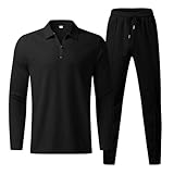 RLEHJN Tracksuit Mens Full Set UK Clearance 2 Piece Solid Color Waffle Sweatshirts and Joggers Tracksuit Lapel Collar 1/4 Zip Tops Jogging Bottoms Gym Casual Exercise Running Sport Lounge Wear