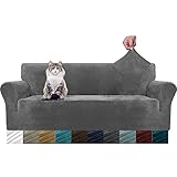 MAXIJIN Thick Velvet Sofa Covers 3 Seater Super Stretch Couch Cover for Dogs Cat Pet Friendly 1-Piece Elastic Furniture Protector Plush Sofa Slipcovers (3 Seater, Grey)