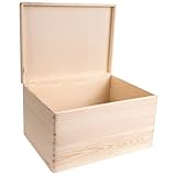 Creative Deco XXL Large Plain Wooden Storage Box | 40x30x24 cm (+/-1 cm) | with Hinged Lid | Unpainted Gift Christmas Xmas Box Kitchen Storage | ROUGH & UNSANDED Wood Keepsake Memory Craft Chest