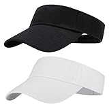 Firtink 2 Pcs Visor Hat Sports Sun Visor Women Ponytail Baseball Cap Empty Top Sun Hat Adjustable Washed Solid Hat for Golf Cycling Fishing Tennis Running Visor Hats for Men Women Black