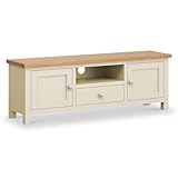 Farrow Cream 140cm Wide TV Unit for Living Room | Roseland Furniture Large Painted Television Stand Cabinet Solid Wooden with Oak Top for TVs up to 63 inches, Fully Assembled