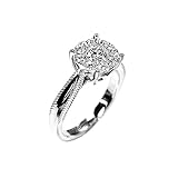 SISGEM 0.11ct Natural Diamond Ring, 9 ct White Gold Cluster Diamond Engagement Ring for Her, G, SI2, Personalised Wedding Ring, for Women Ladies Engagement Wedding (Size: N)