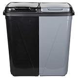 Jolie Max 90L Kitchen Bin - Dual Compartment Rubbish & Recycling - Plastic Laundry Basket, Black&Silver