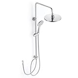 Shower Riser Rail Kit Stainless Steel, Bevankly Shower Rail and Head Set Without Tap - 21 * 21CM Rainfall Head & Handheld Showerhead, Chrome