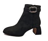 Ex River Island Ladies Womens Black Mid Heel Slip On Faux Suede Ladies Ankle Boots Gold Detail Size (uk_footwear_size_system, adult, women, numeric, medium, numeric_3)