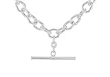 Tuscany Silver Women's Sterling Silver 31mm x 2.6mm T-Bar 7mm Belcher Chain Albert Clasp Necklace 46cm/18'