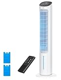 Dreo 40“ Evaporative Air Cooler, 35dB Silent Cooling Fan that Blow Cold Air, 80° Oscillating Bladeless Tower Fan for Bedroom, Removable Water Tank, Ice Packs, Remote Control, 4 Speed, 7H Timer, White