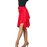 AWOCAN Latin Dance Skirt for Women Salsa Skirt Irregular Ballroom Tango ChaCha Swing Skirt Dance Costumes (UK, Alpha, L, Regular, Regular, red)