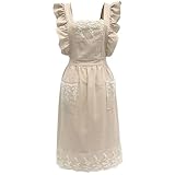 Oaygat Chef Apron Adjustable Ruffle Cotton Apron Casual Kitchen Apron with 2 Pocket 84cm Classic Gardening Cooking Apron Work Pinafore for Women Ladies Cooking Baking Gardening Home Kitchen Restaurant