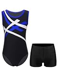 Zaldita Kids Boys 2 Piece Athletic Outfits Gymnastics Sport Leotard Tank Tops with Shorts Set Running Swimming Blue&Black 7-8 Years
