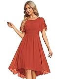 Ever-Pretty Women's Chiffon Crew Neck Pleated Waist Short Sleeve Wedding Guest Dress Bridesmaids Burnt Orange 18UK