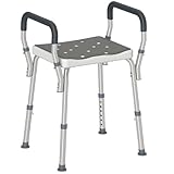 HOMCOM Portable Shower Stool, Non-Slip Shower Chair with Adjustable Height and EVA Cushion, Rust-Free Aluminium Bath Chair for Elderly, Disabled, Grey