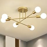 COOINJOY Chandelier Sputnik Ceiling Light, 6 Lights E27 Gold Modern Chandelier, Semi-Flush Mount Ceiling Lamp Vintage Ceiling Lighting for Living Room, Bedroom, Dining Room, Kitchen(no Bulb no Shade)