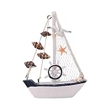 TAIYOU Little Boat Ornaments Mini Sailboat Decor Mediterranean Style Table Ornament Wooden Miniature Sailing Boat Model with Nets Conch Seagulls Starfish Rudder for Office Weddings Home Decor