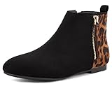 MaxMuxun Womens Zipper Flat Booties Faux Suede Classic Ankle Boots Leopard Print 3 UK