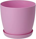 B2C Flower Pots 6 Colours 8 sizes Matt Plastic Plant Pots Planter + Saucer Tray Deco (Pink Matt, 12 cm)