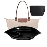 Berelin Bag Insert Organizer, Purse Insert Organizer With Zipper,Multi-Pocket Felt Handbag Organizer for Insert Wallet Organizer, Folding Tote Bag organizer insert for Longchamp (Black, L)