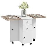 HOMCOM Folding Dining Table for 4-6, Rolling Drop Leaf Table on Wheels with Storage Drawers, Cabinet and Open Shelf for Kitchen, Dining Room, Oak and White