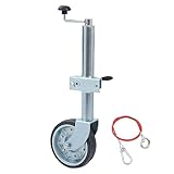 KATSU Jockey Wheel 48mm with 8" Solid Rubber Tyre 500kg Loading Capacity with Clamp and 1M Stainless Steel Cable Heavy Duty Car Trailer Caravan Galvanized Steel Top Wind Jockey Wheel