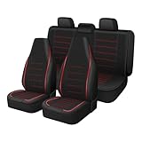 TOYOUN Classic Universal PU Leather Car Seat Covers Full Set High Back Bucket Seat Cover - Fit Most Cars, Trucks, SUVS, or Vans 2 PCS Red Trim Auto Seat Covers Set Car Seat Protector, Red