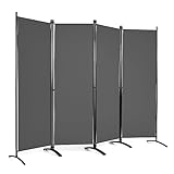 COSTWAY Folding Room Divider, 1/4 Panel Freestanding Wall Privacy Screen Protector, Home Living Room Bedroom Bathroom Paravent Partition Separator (220 x 173cm, Grey)