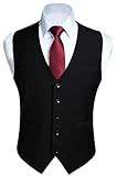 Hisdern Men's Formal Wedding Party Cotton Waistcoat Solid Color Vest, Black, XS(Chest 36 inch)