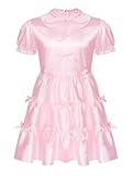 Raenseen Men's Satin Sissy Babydoll Bows Frilly Nightie Negligee Crossdresser Nightwear Dress Pink M