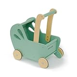 Moover Essential Dolls Pram for Toddlers, Assembly Required, Designed in Denmark from MDF, Push Along Toy, 18 Months +, 44 x 41 x 24 cm, Green and Natural Wood