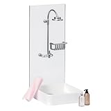 LUNDBY Dolls House Furniture Bathroom Set – Shower Cubicle + Towel + Shampoo + Soap – Doll House Accessories – 4-piece set for 11cm Mini Dolls – Age 4+ 1:18