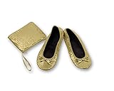 Varsany Foldable Sequin Gold Ballet Pumps - Ladies After Party Shoes with Foldable Bag - Women's Flat Shoes