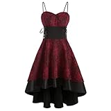 MENGQING Spaghetti Strap Sleeveless Lace Up Empire Waist Dip Hem Party Dress Vintage Dress Vestidos Evening Midi Dress 3XL-Red Wine,M