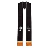 BLESSUME Clergy Black Stole Cross Embroidered 1pc (Black/White)