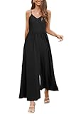 LAISHEN Jumpsuit for Women UK Playsuits Wide Leg Dressy Pants Overall Ladies Summer Casual Dungarees Romper with Pockets (Black, L)
