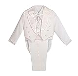 Lito Angels Boys' 5 Pcs Set Formal Tuxedo Suit with Tail Formal Occasion Outfit Pageboy Suits, 3 Years, White (With Waistcoat)