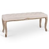 VONLUCE Ottoman Bench, 112 cm French Vintage Benches with Padded Seat Wood Frame for Entryway Living Room Bedroom Decor, Vanity & Piano Benches End of Bed Bench & Foot Stool, Beige